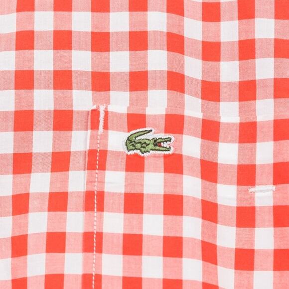 LACOSTE Classic Fit Gingham Check Button Down Shirt Short Sleeve Red Mens 43 XL - Picture 3 of 6